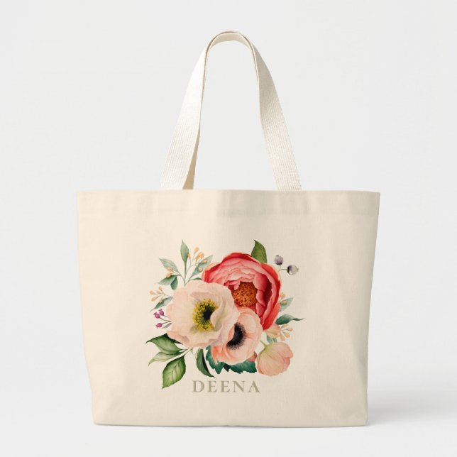 Bolsa Tote Grande Buquê Blooms Boêmian Personalizado (Frente)