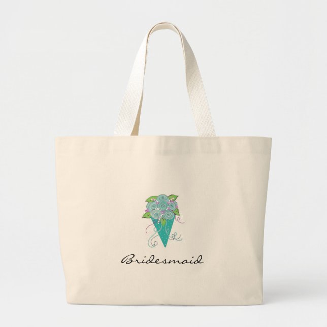 Bolsa Tote Grande Buquê de Noiva Aqua (Frente)