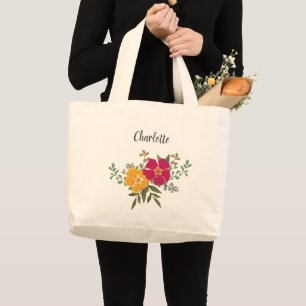 Bolsa Tote Grande Buquê Floral Vibrante Damas de Honra Nome