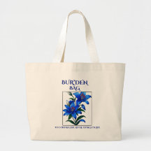 BUR'DEN BAG , BLUE LILLIES NEUTRAL CANVAS TOTE BAG