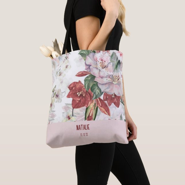 Bolsa Tote Grande burgundy floral personalizado atrativo (Close Up)
