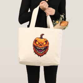 Bolsa Tote Grande Cabeça de Abóbora Sorrindo Sinistramente