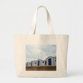 Bolsa Tote Grande Cabines de Praia Azuis e Brancas