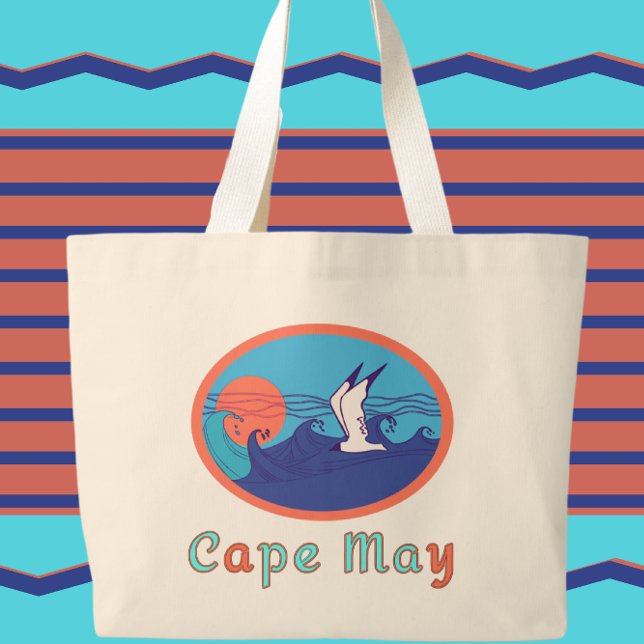 Bolsa Tote Grande Cabo May NJ Seagull Ocean Waves e Sun (Criador carregado)