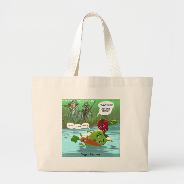 Bolsa Tote Grande Caçadores Veganos Divertidos (Frente)
