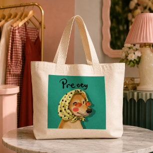 Bolsa Tote Grande Cachorro Bonito e Engraçado com Lenço de Cabeça Ba