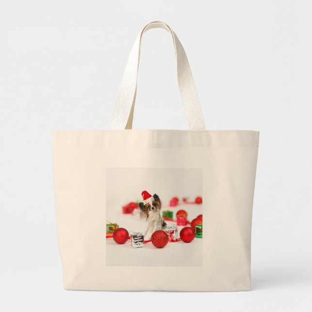 Bolsa Tote Grande Cachorro Cachorro Cachorro Noel Hat (Frente)