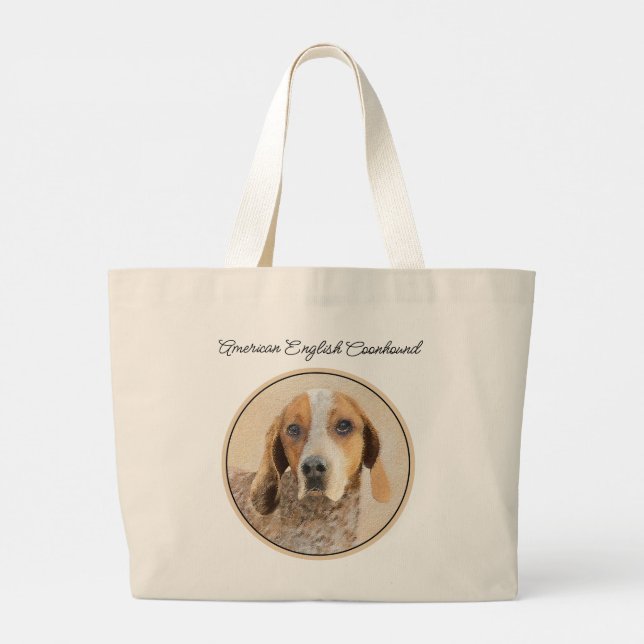 Bolsa Tote Grande Cachorro de Pintura Redtick Inglês Americano (Verso)