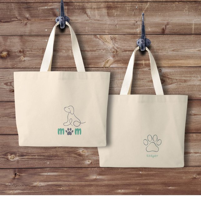 Bolsa Tote Grande Cachorro Desenho Cachorro Mãe Saco (Grab this trendy Dog Mom tote. Personalize the back with your dog's name. Perfect for on the go!)