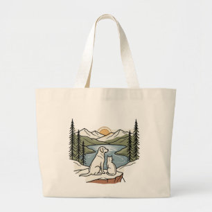 Bolsa Tote Grande Cachorro e Gato Montanha Lago Por do Sol