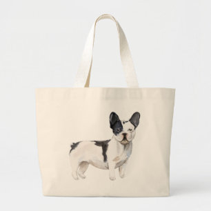 Bolsa Tote Grande Cachorro francês preto e branco fofo 