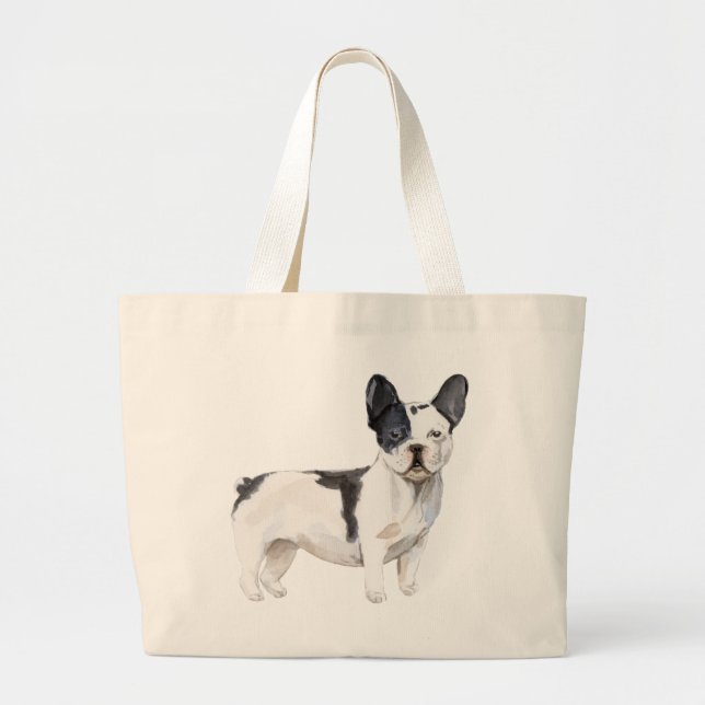 Bolsa Tote Grande Cachorro francês preto e branco fofo  (Frente)