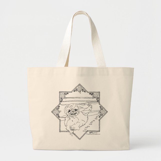 Bolsa Tote Grande Cachorro Pequinês à Beira-Mar (Frente)