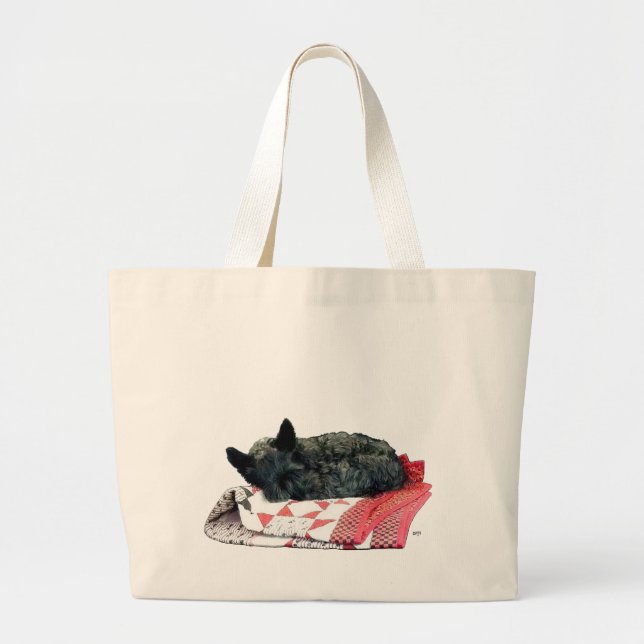 Bolsa Tote Grande Cachorro Scottie Pequeno Dormindo (Frente)