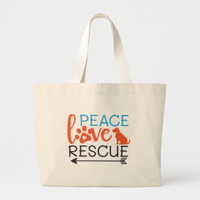Bolsa Tote Grande Cachorros de resgate do Peace Love (Frente)