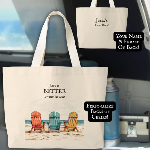 Bolsa Tote Grande Cadeiras de Praia em Aquarela Personalizadas