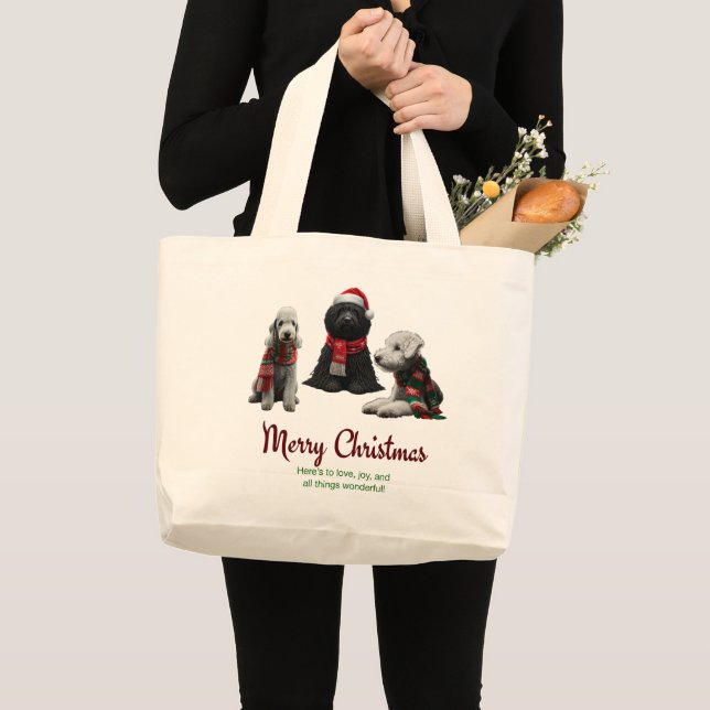 Bolsa Tote Grande Cães de Natal Feliz (Frente (produto))