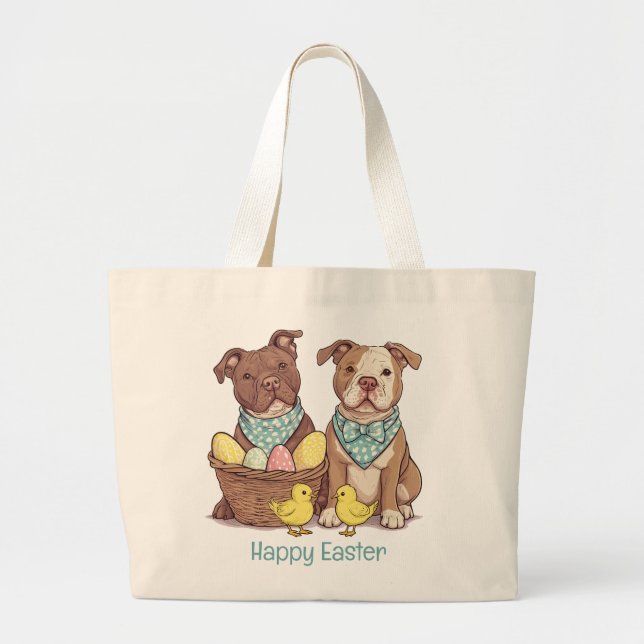 Bolsa Tote Grande Cães Touro-felz pascoa (Frente)