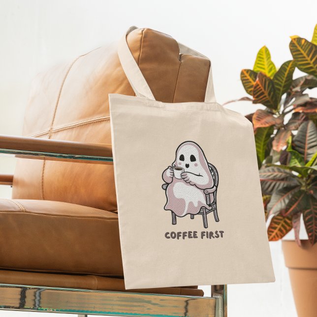 Bolsa Tote Grande Café com bebendo fantasma (Criador carregado)