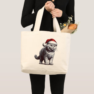 Bolsa Tote Grande Café da manhã de Natal, Gato de Papais noeis de Na