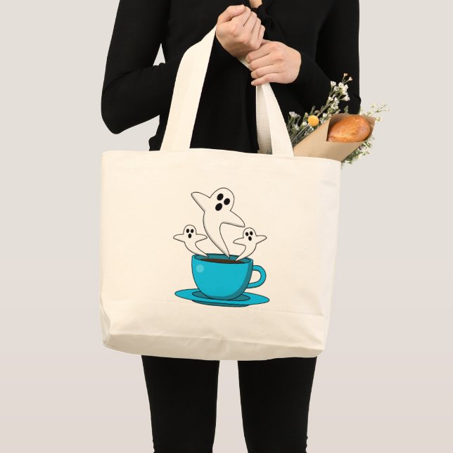 Bolsa Tote Grande Café fumante fantasma (Frente (produto))