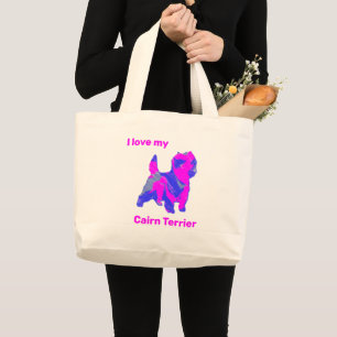 Bolsa Tote Grande Cairn Terrier Dog Silhouette Louca Rosa Quente