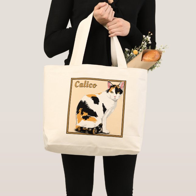 Bolsa Tote Grande Calico Cat Personalizado (Frente (produto))