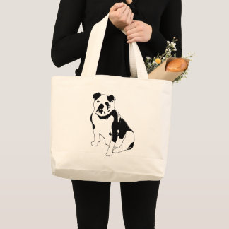 Bolsa Tote Grande Calm Seated Bulldog Black and White Design