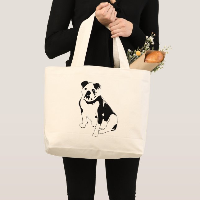 Bolsa Tote Grande Calm Seated Bulldog Black and White Design (Frente (produto))