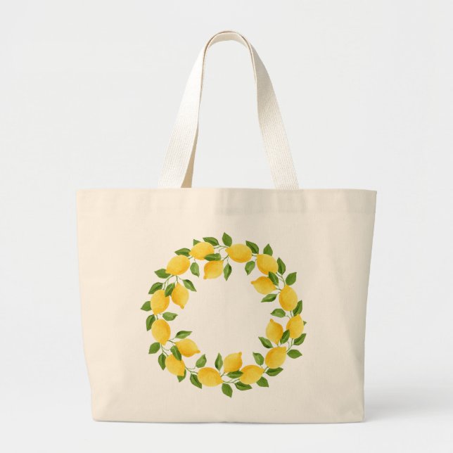 Bolsa Tote Grande Camada de limões de aquarela (Frente)