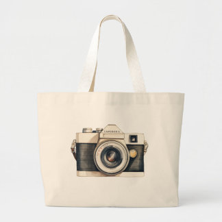 Bolsa Tote Grande Câmera SLR Vintage Ilustrada Personalizada