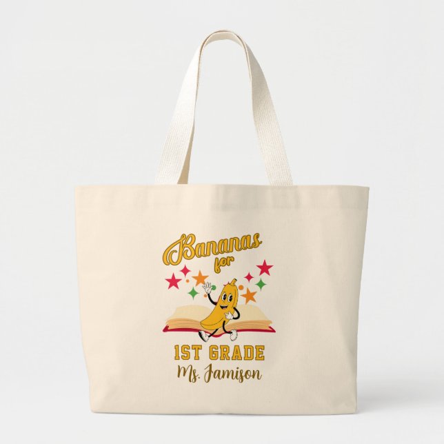 Bolsa Tote Grande Camisa De Professores De Bananas Personalizadas E  (Frente)