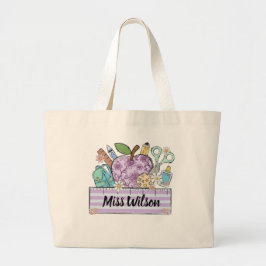 Bolsa Tote Grande Camisa Personalizada para Professores | Nome do Pr