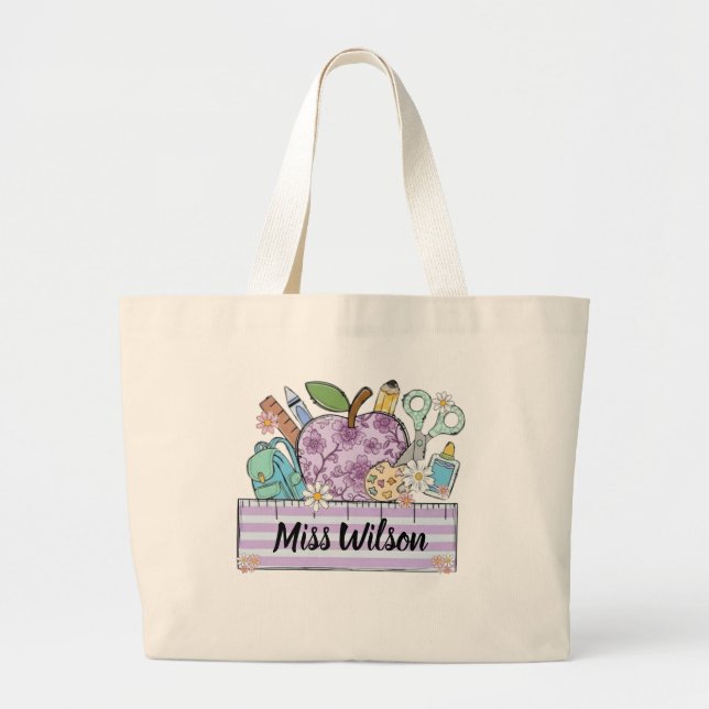 Bolsa Tote Grande Camisa Personalizada para Professores | Nome do Pr (Frente)