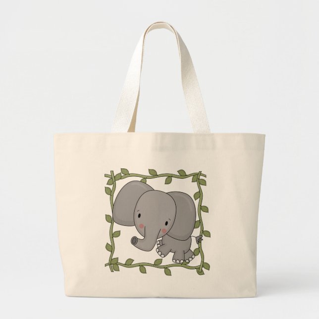 Bolsa Tote Grande Camiseta e presentes do elefante do bebê (Frente)