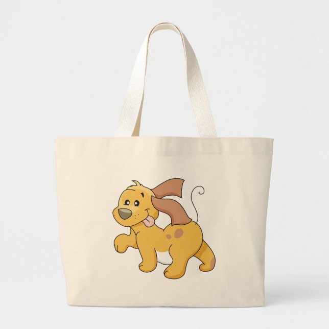 Bolsa Tote Grande Camiseta e presentes felizes do cão de Brown (Frente)