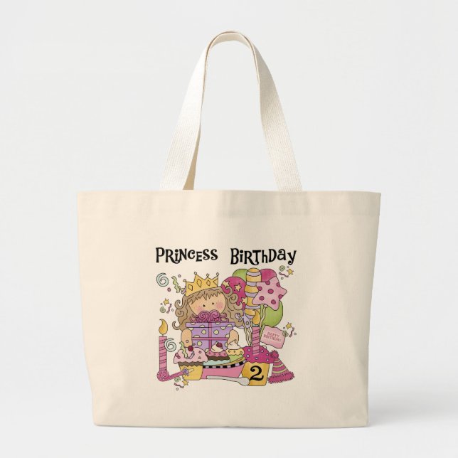 Bolsa Tote Grande Camisetas e presentes da Princesa segundo aniversá (Frente)