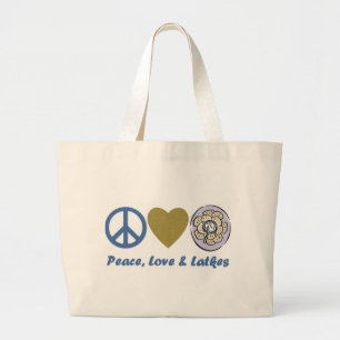 Bolsa Tote Grande Camisetas e presentes de Hanukkah, em paz, amor e