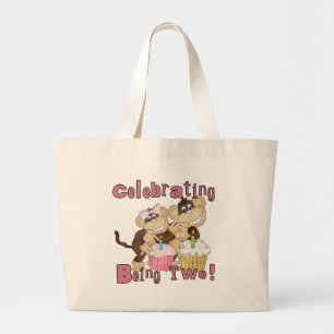 Bolsa Tote Grande Camisetas e presentes de macacos de festa rosa