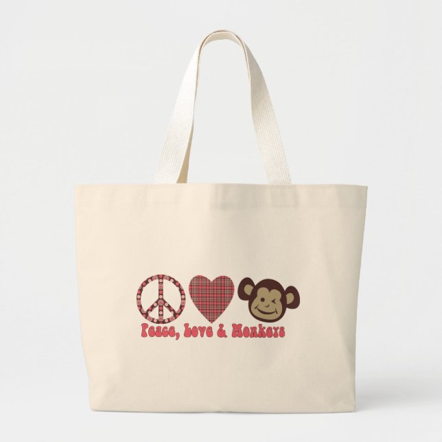 Bolsa Tote Grande Camisetas e presentes retrorreflectores de paz, am (Frente)