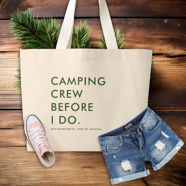 Bolsa Tote Grande Camp Bachelorette Camping Crew Bridesmaids Gift (camp bachelorette party forest green bridesmaid gift tote bag)