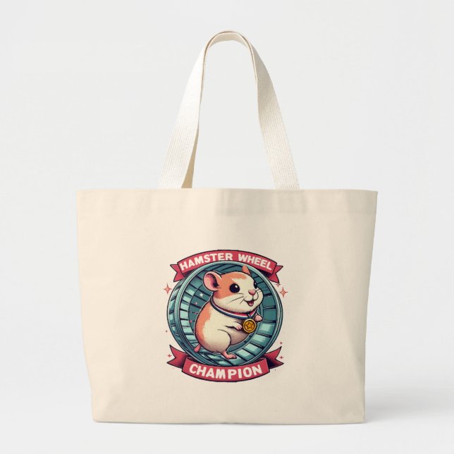 Bolsa Tote Grande Campeão da Roda de Hamster (Frente)