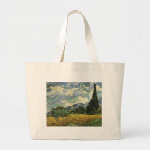 Bolsa Tote Grande Campo de trigo com ciprestes, Vincent Van Gogh