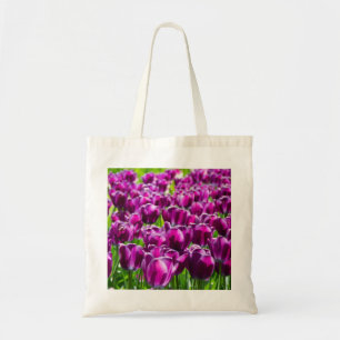 Bolsa Tote Grande campo de tulipas roxas