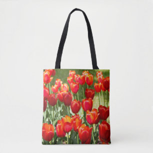 Bolsa Tote Grande campo de tulipas vermelhas