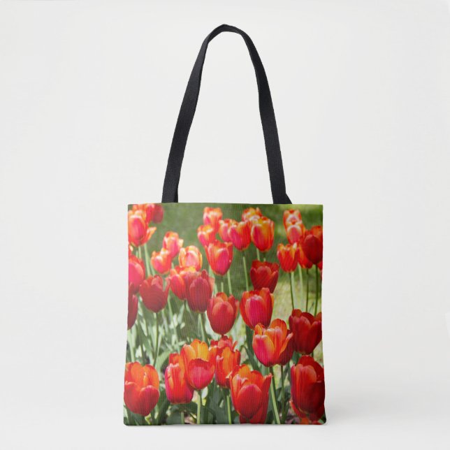 Bolsa Tote Grande campo de tulipas vermelhas    (Frente)
