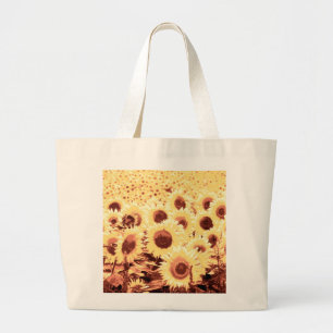 Bolsa Tote Grande Campo dos girassóis - marrom, ouro e amarelo