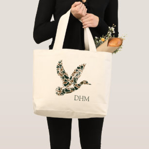 Bolsa Tote Grande Camuflagem Elegante Monograma de Pato-real em Bols