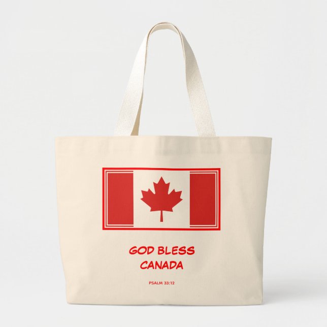 Bolsa Tote Grande CANADÁ FLAG | Folha de Maple | DEUS ABENÇOE | Cana (Frente)