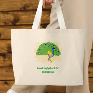 Bolsa Tote Grande Caneca com Design de Pavão Glam e Piada